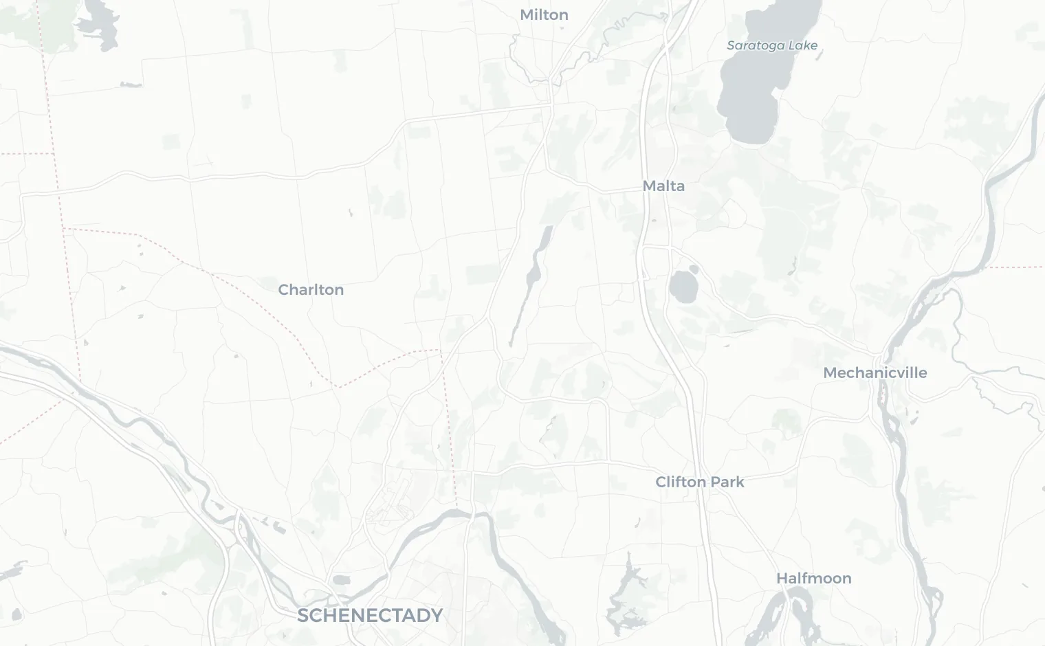 Map of the seven Southern Saratoga County towns Roggenbuck serves, centered on the Ballston Lake home base.